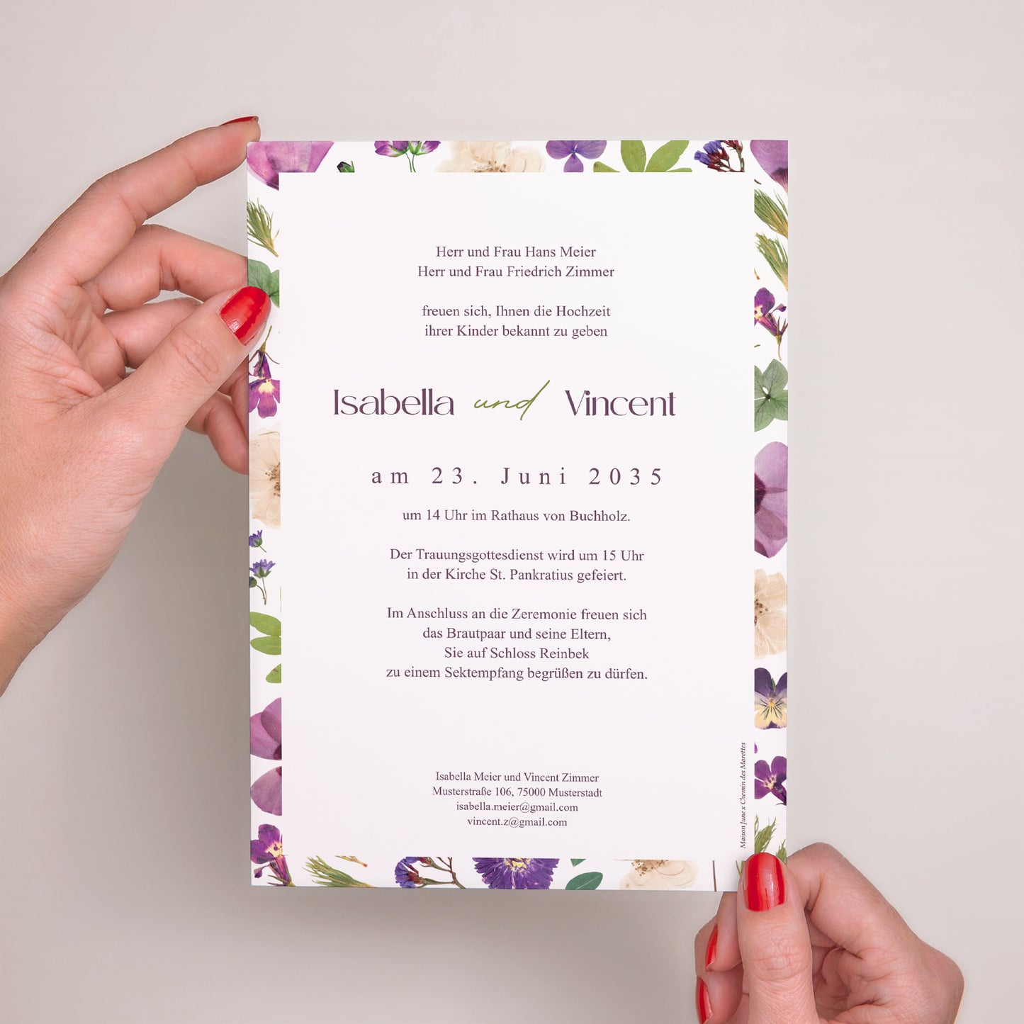 Hochzeitseinladung Porträt Blumenrunde foto N° 3