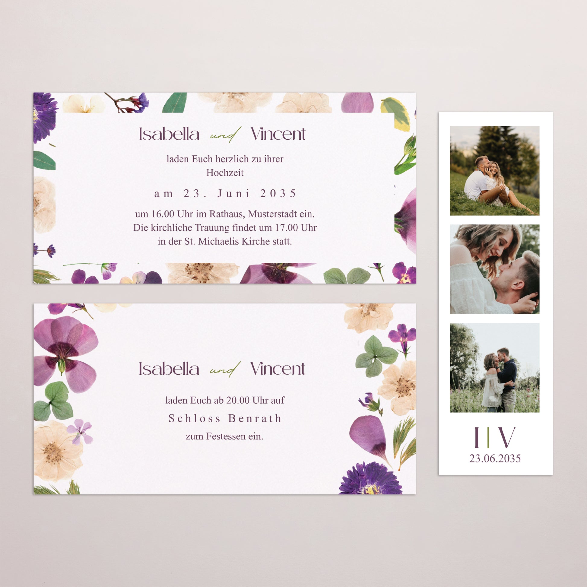 Hochzeitseinladung Rechteckige Tasche, 2 Karten Blumenrunde foto N° 3