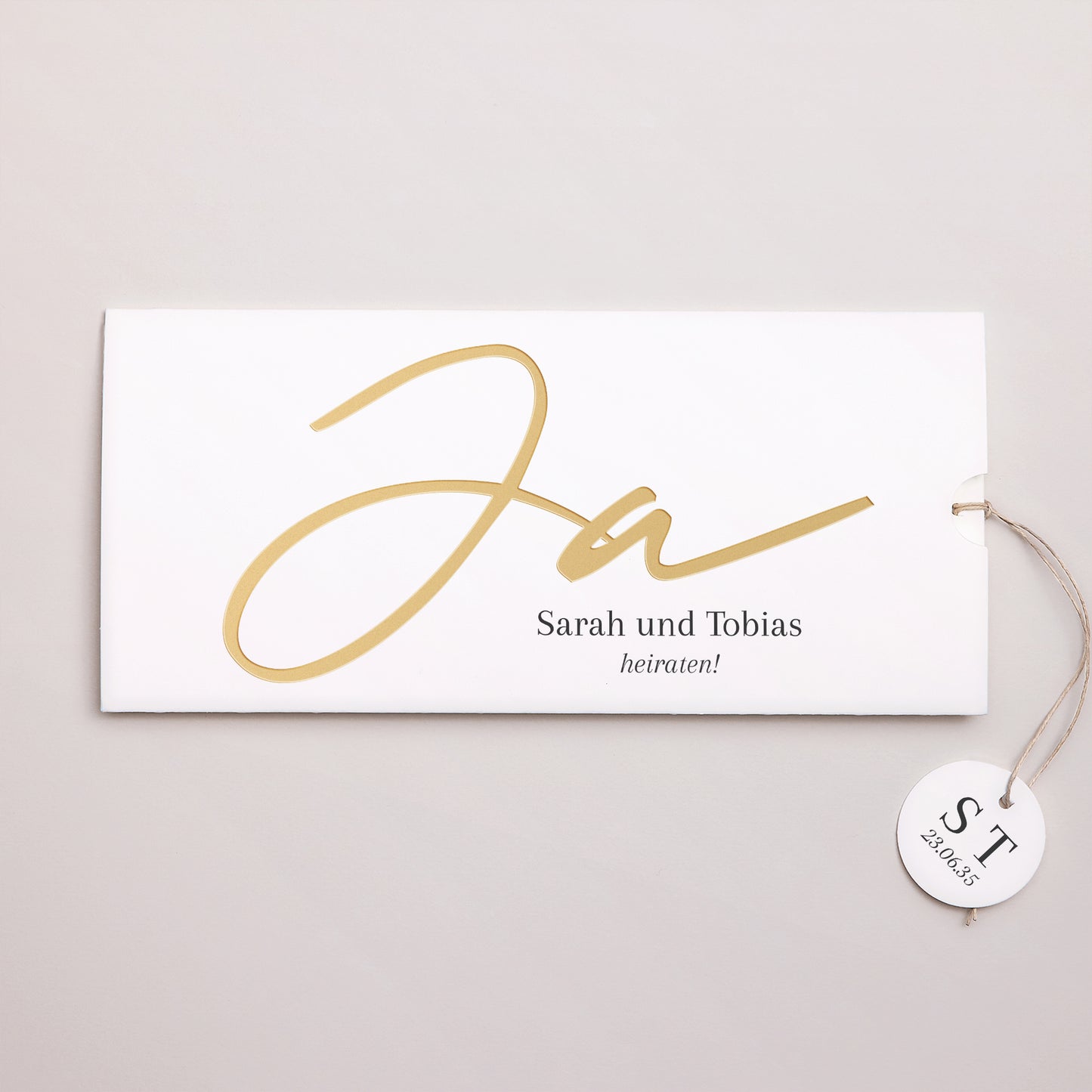Hochzeitseinladung Mappe 2 Karten, Etikett Goldene Signatur foto N° 1