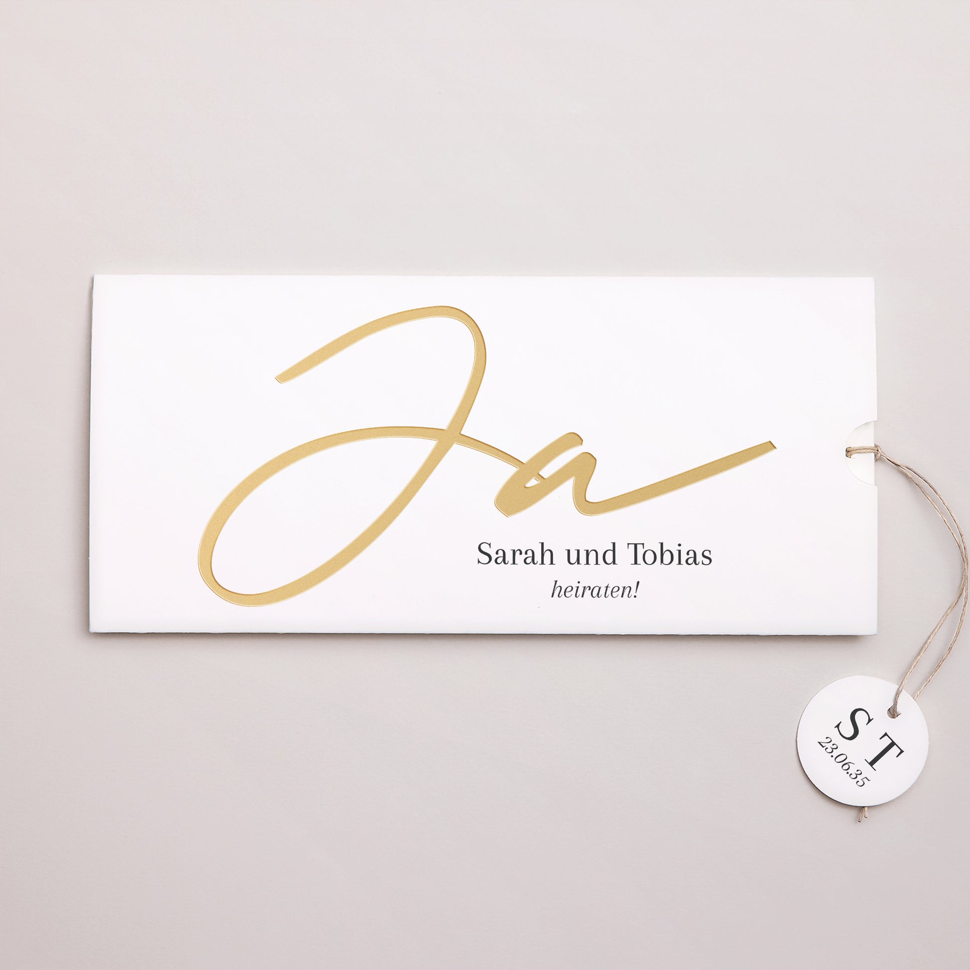 Hochzeitseinladung Mappe 2 Karten, Etikett Goldene Signatur foto N° 1