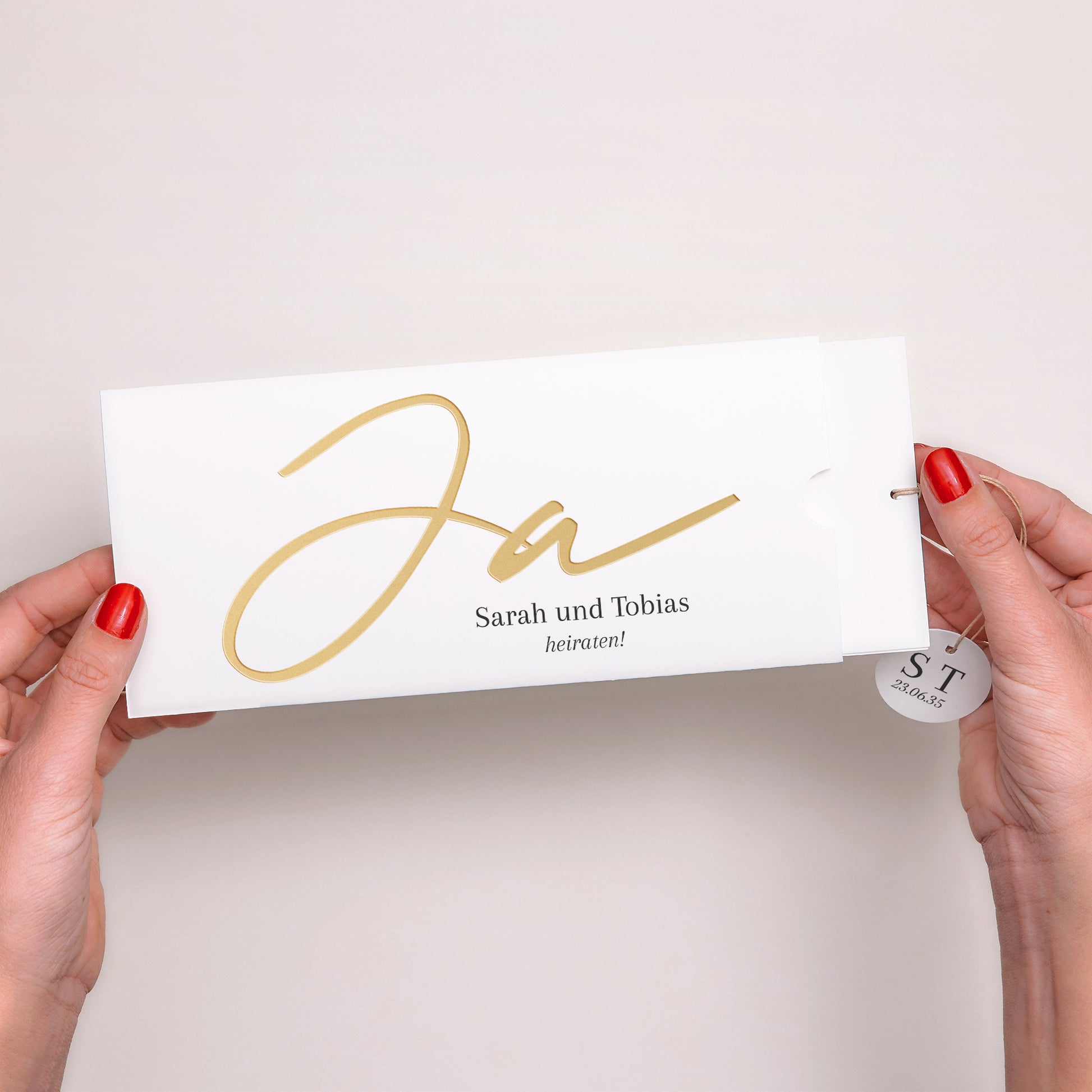 Hochzeitseinladung Mappe 2 Karten, Etikett Goldene Signatur foto N° 2