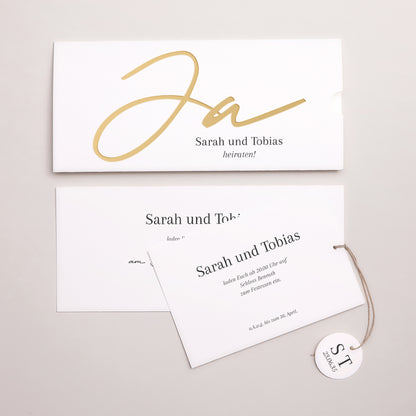 Hochzeitseinladung Mappe 2 Karten, Etikett Goldene Signatur foto N° 3