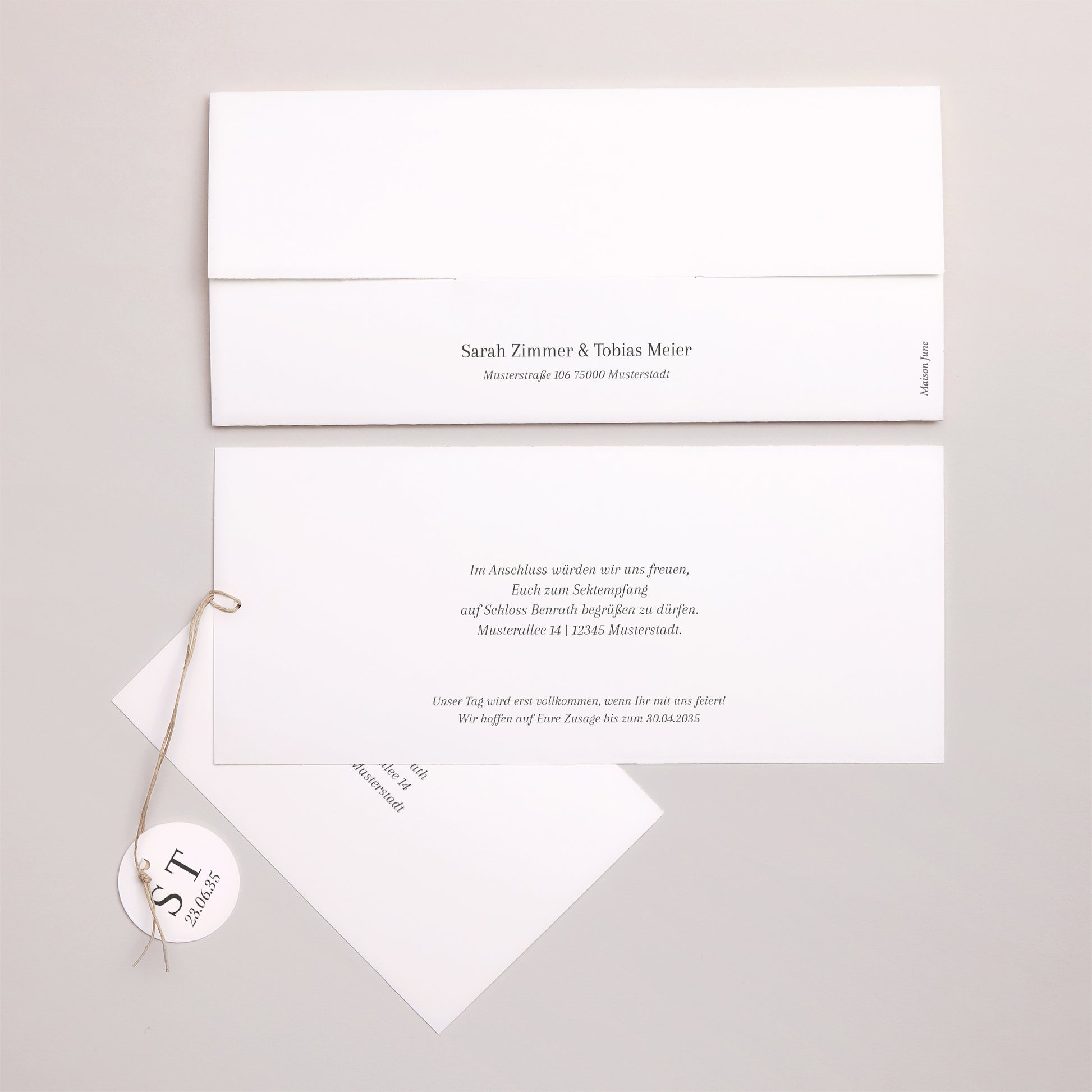 Hochzeitseinladung Mappe 2 Karten, Etikett Goldene Signatur foto N° 4