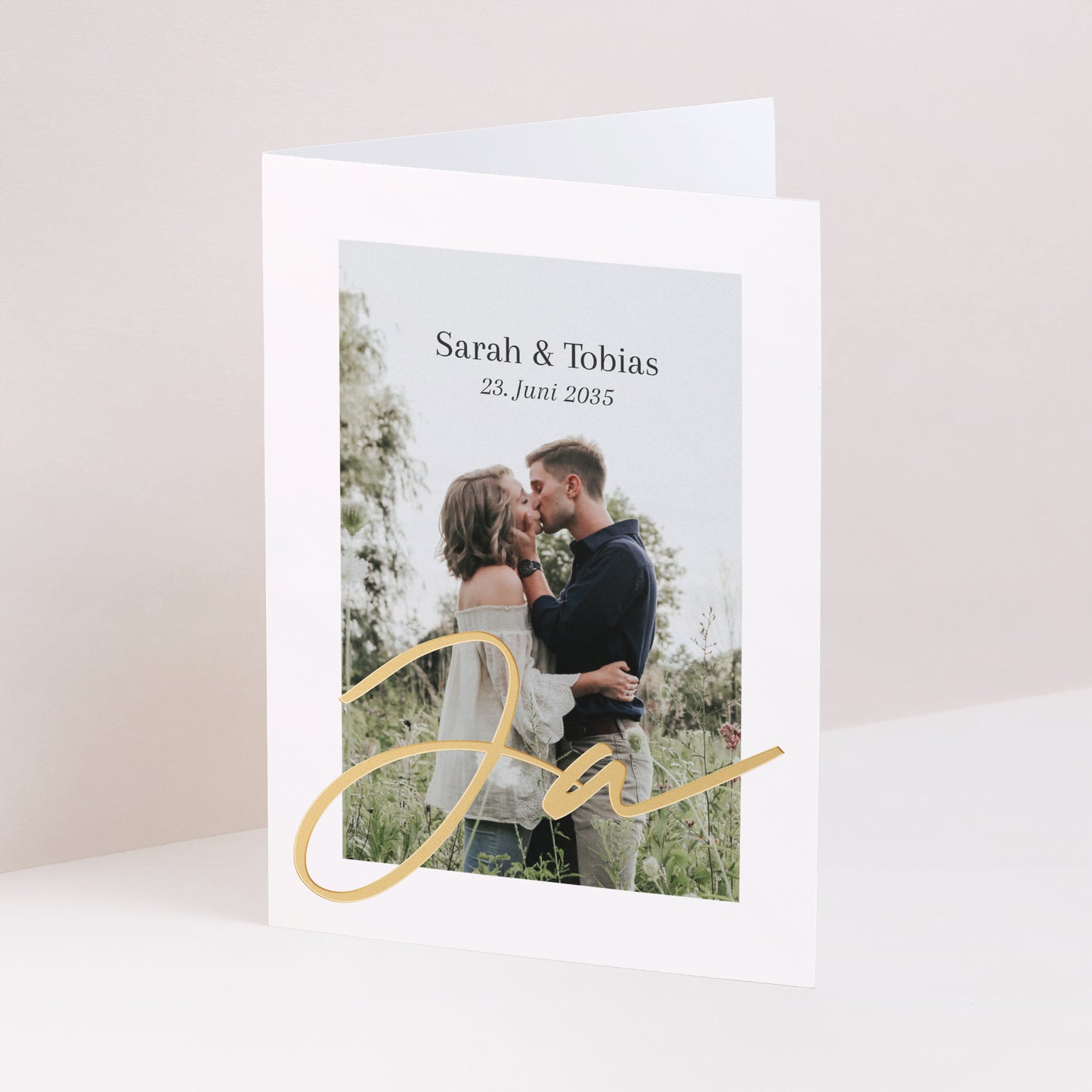 Hochzeitseinladung Doppelflügelporträt Goldene Signatur foto N° 1