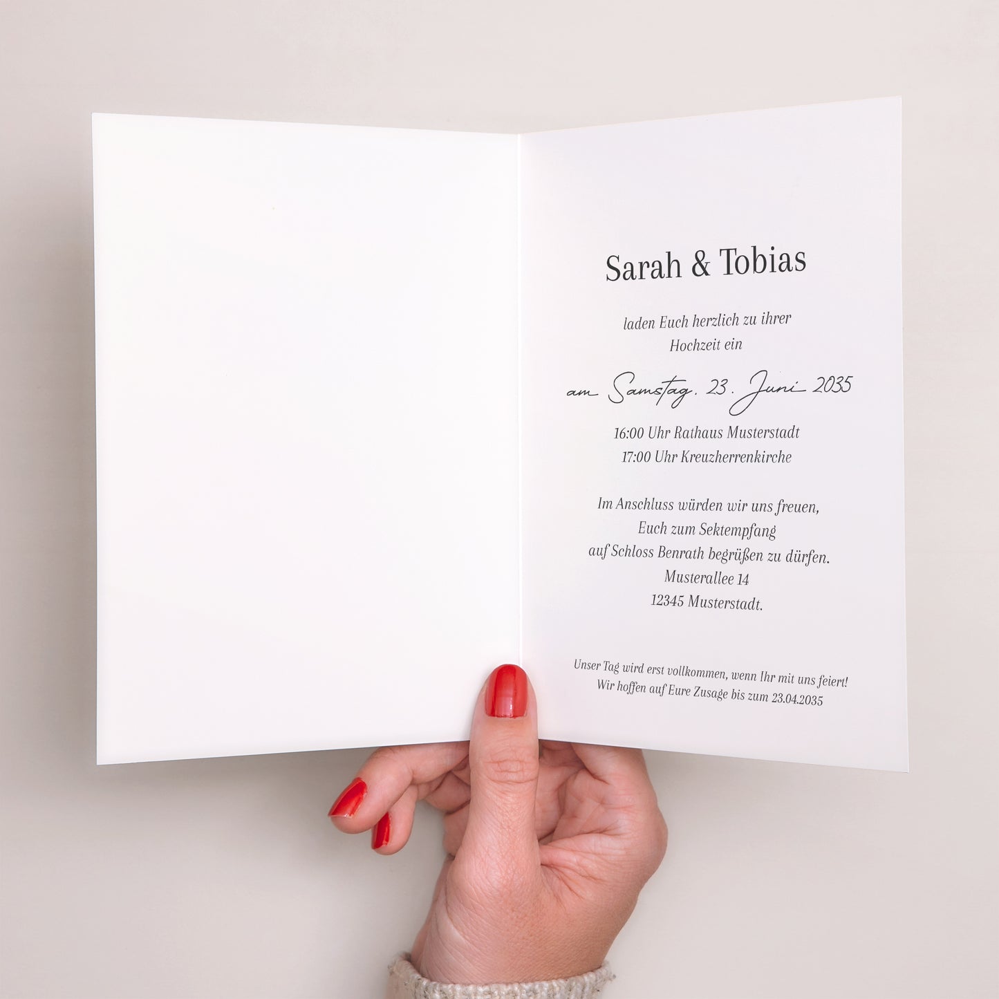 Hochzeitseinladung Doppelflügelporträt Goldene Signatur foto N° 2