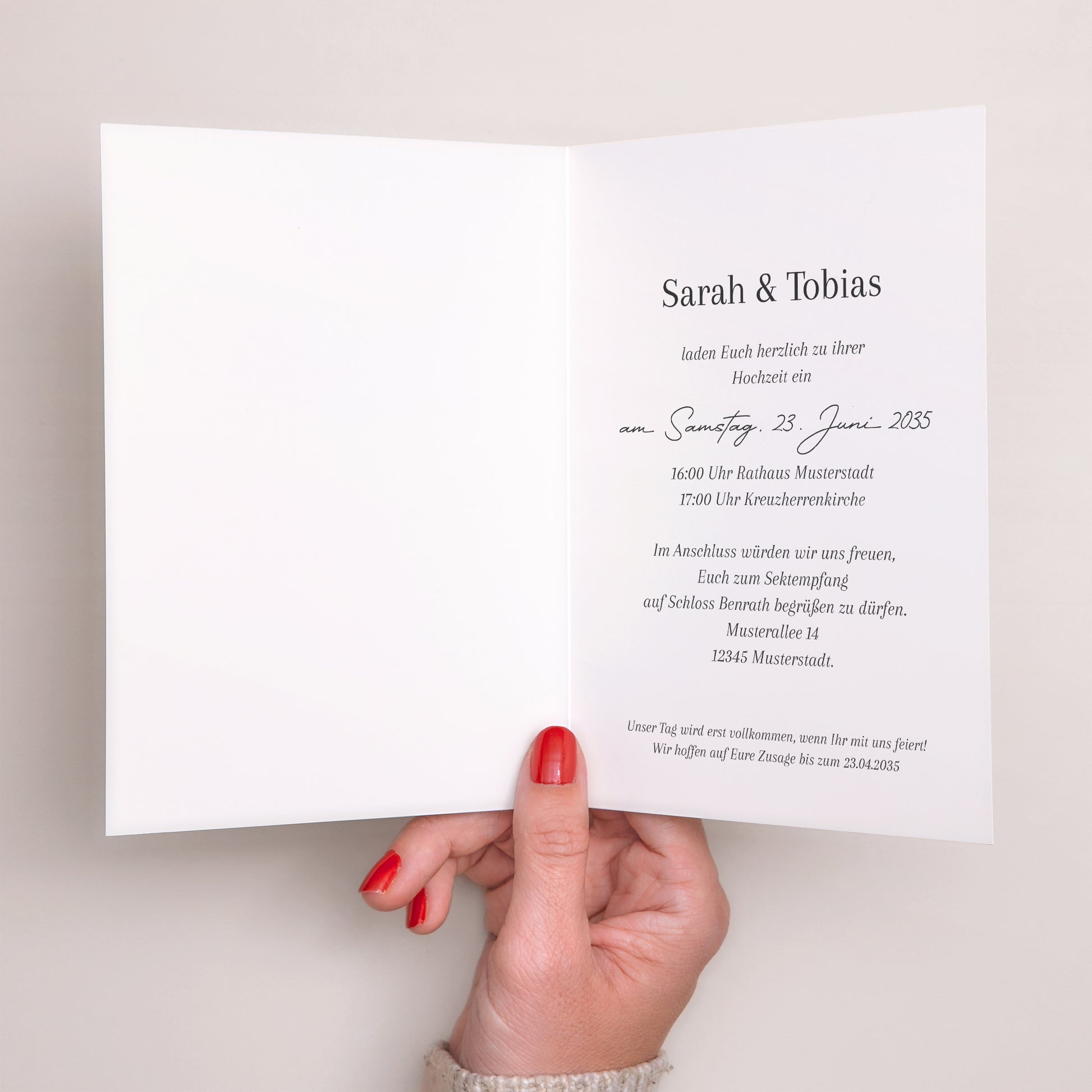 Hochzeitseinladung Doppelflügelporträt Goldene Signatur foto N° 2