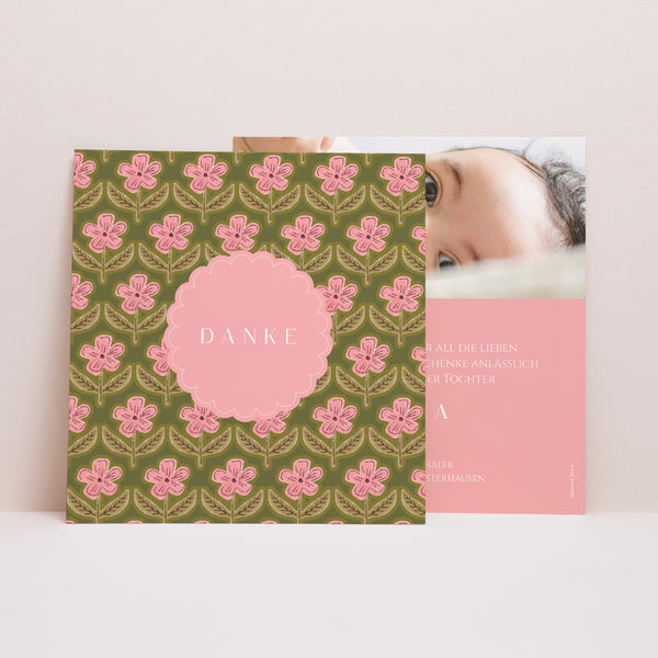 Dankeskarte Geburt Quadrat Boho-Vintage foto