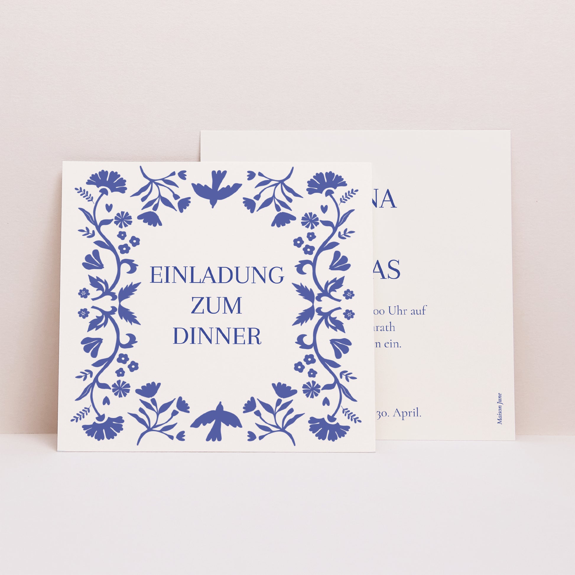 Einladungskarte Hochzeit Quadrat Herzblau foto N° 1