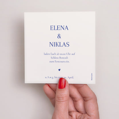Einladungskarte Hochzeit Quadrat Herzblau foto N° 3