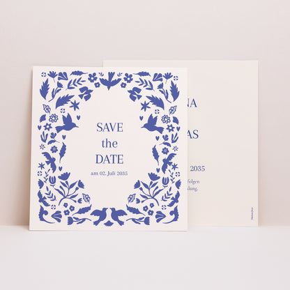 Save the date Karte Hochzeit Quadrat Herzblau foto N° 1