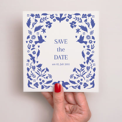 Save the date Karte Hochzeit Quadrat Herzblau foto N° 2