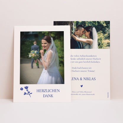 Dankeskarte Hochzeit Herzblau foto N° 1