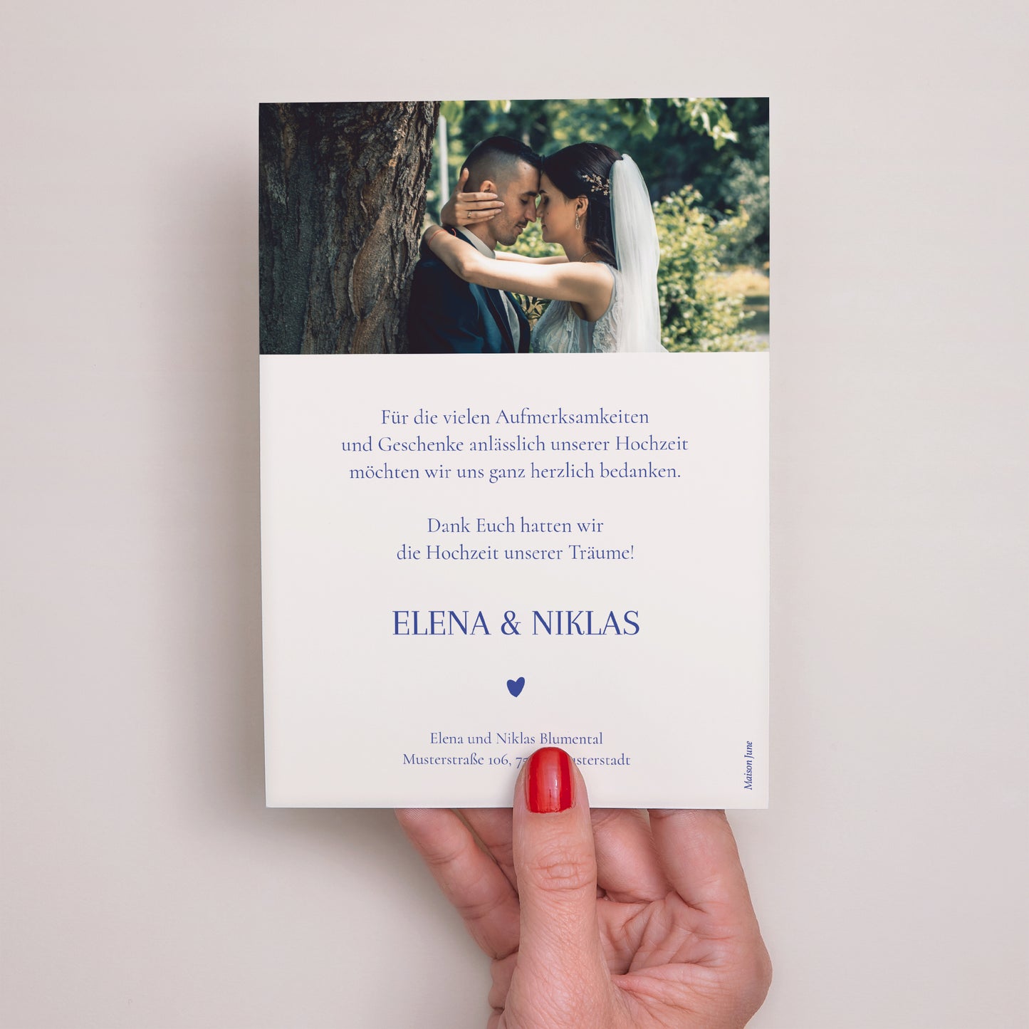 Dankeskarte Hochzeit Herzblau foto N° 3