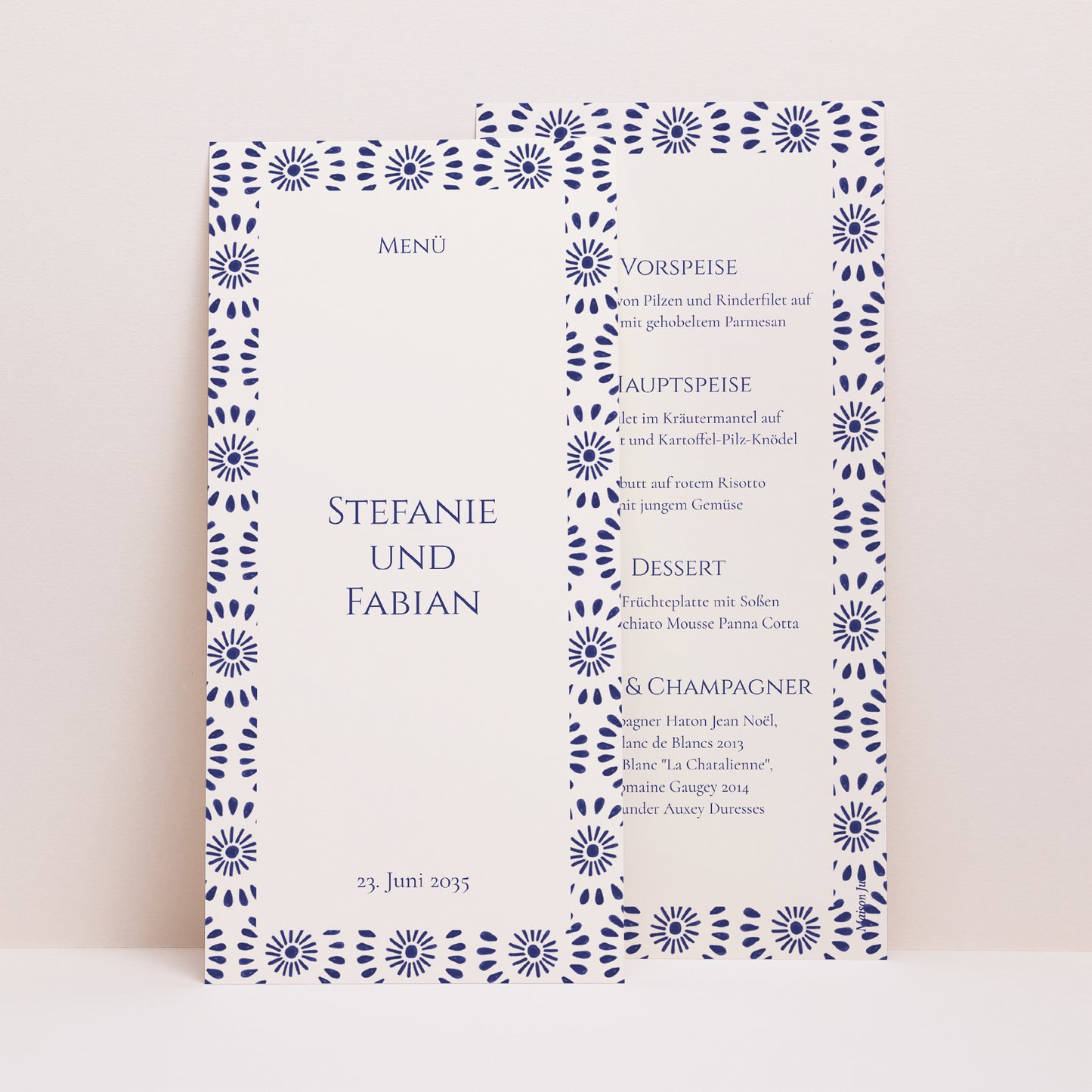 Menükarte Hochzeit Panoramatisches Porträt Versprechen des Azur foto N° 1