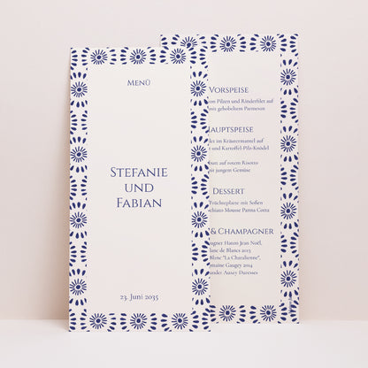 Menükarte Hochzeit Panoramatisches Porträt Versprechen des Azur foto N° 1