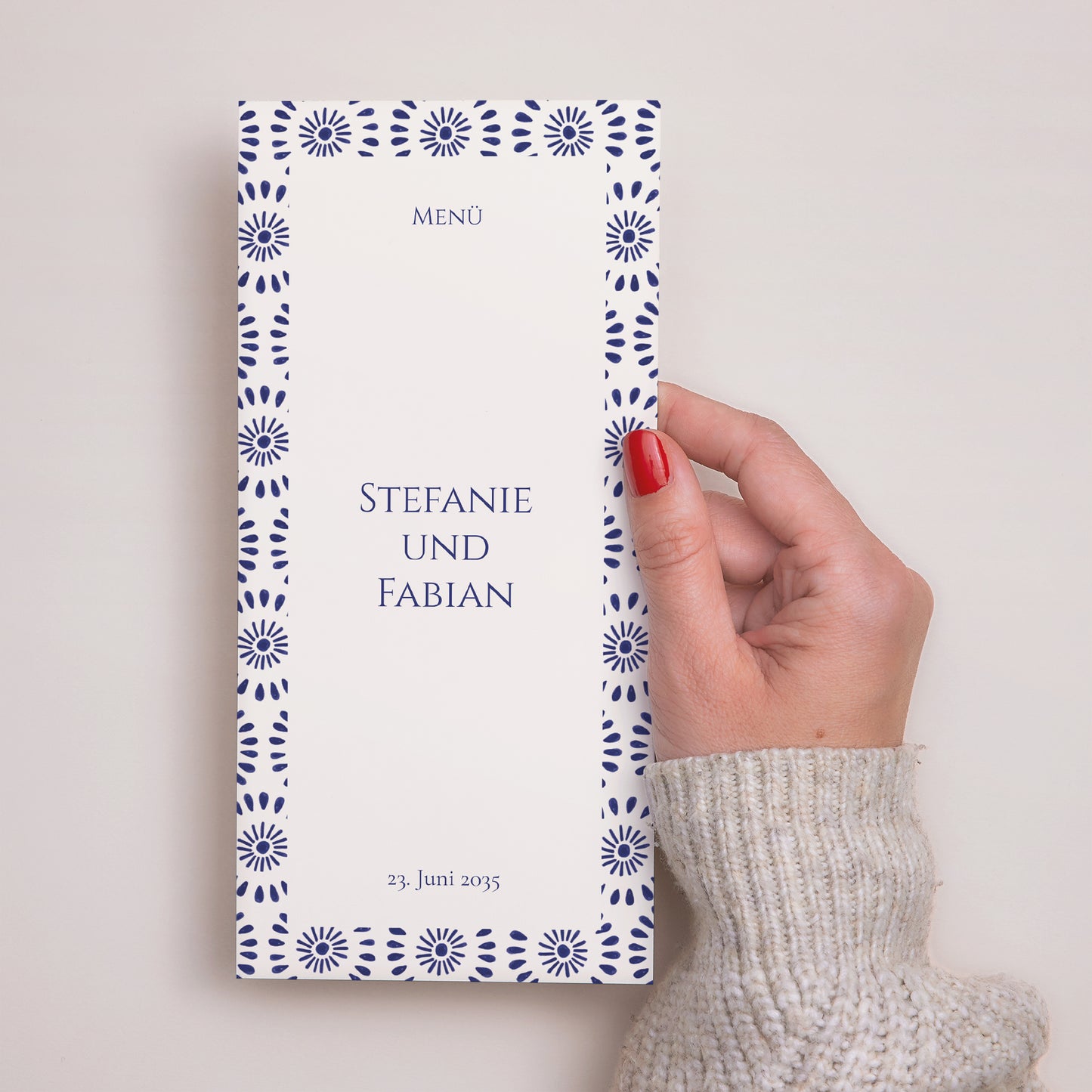 Menükarte Hochzeit Panoramatisches Porträt Versprechen des Azur foto N° 2