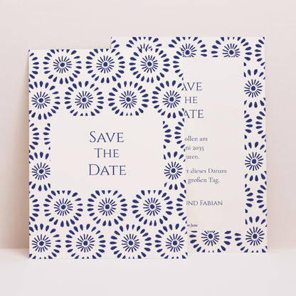 Save the date Karte Hochzeit Porträt Versprechen des Azur foto N° 1