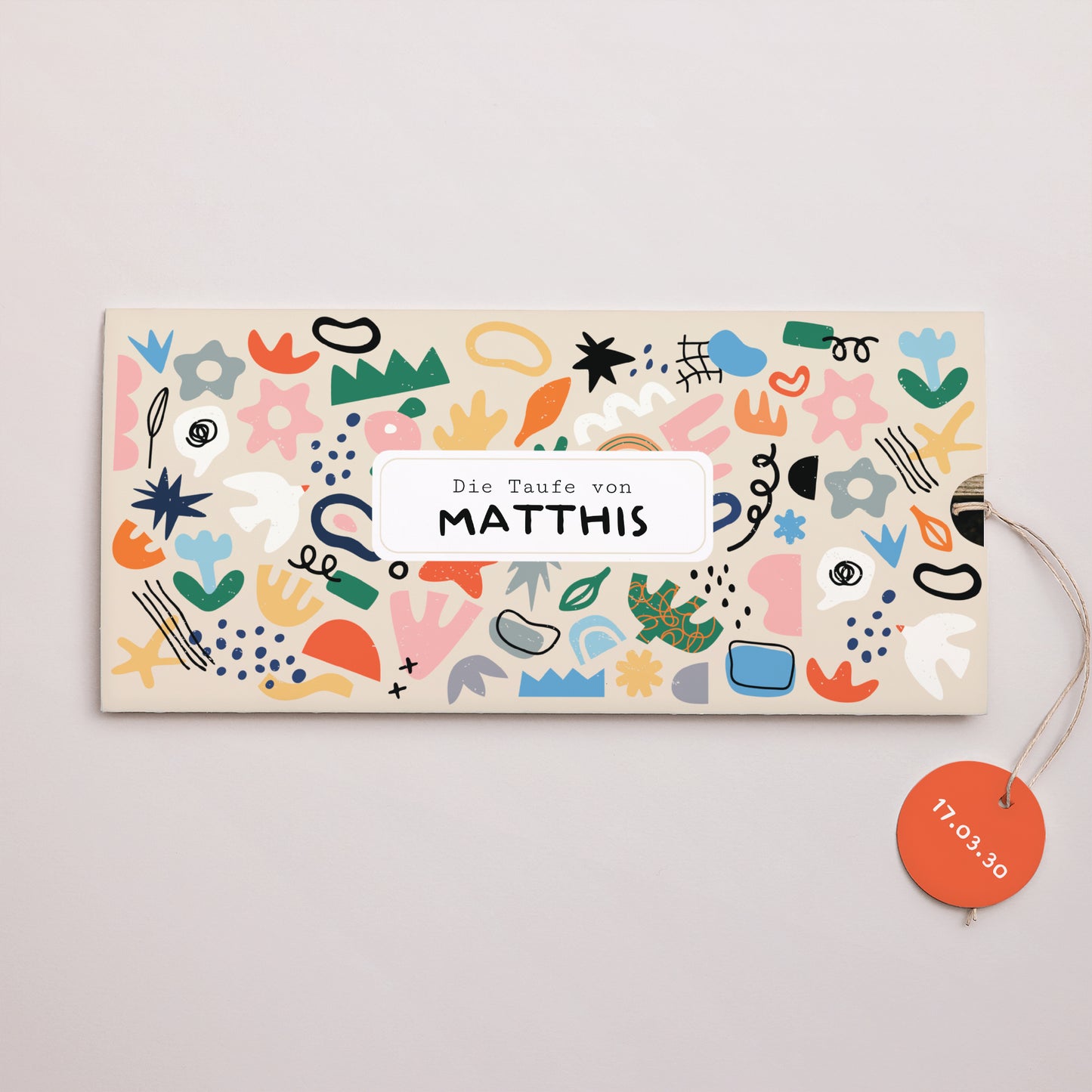 Taufeinladung Mappe 2 Karten, Etikett Matisse ganz in Farbe foto N° 1