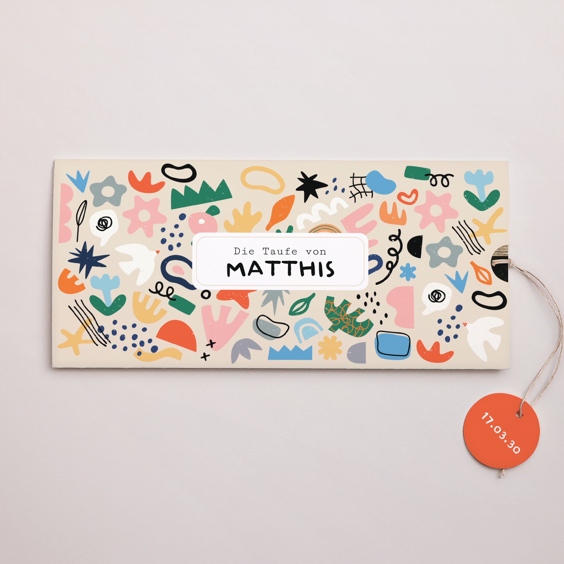 Taufeinladung Mappe 2 Karten, Etikett Matisse ganz in Farbe foto N° 1