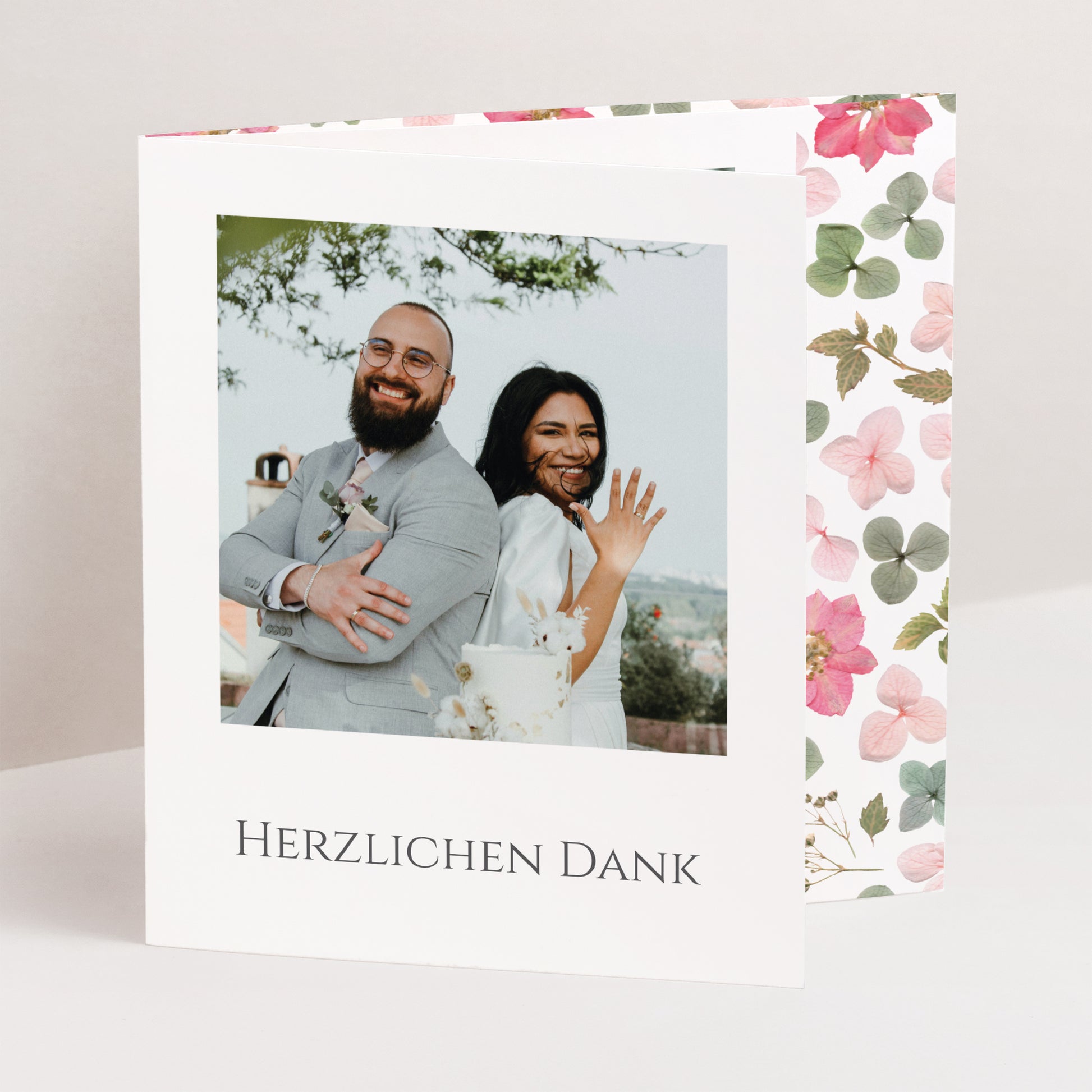 Dankeskarte Hochzeit Asymmetrisches Triptychon Blumenpoesie foto N° 1