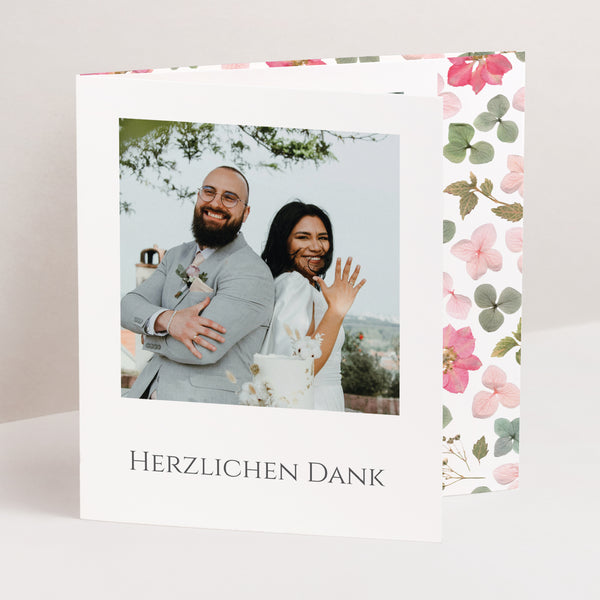 Dankeskarte Hochzeit Asymmetrisches Triptychon Blumenpoesie foto
