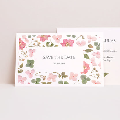 Save the date Karte Hochzeit Landschaft Blumenpoesie foto N° 1