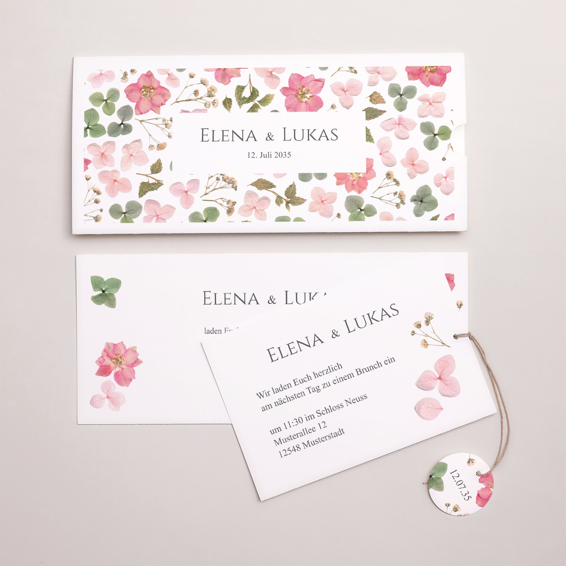 Hochzeitseinladung Mappe 2 Karten, Etikett Blumenpoesie foto N° 3