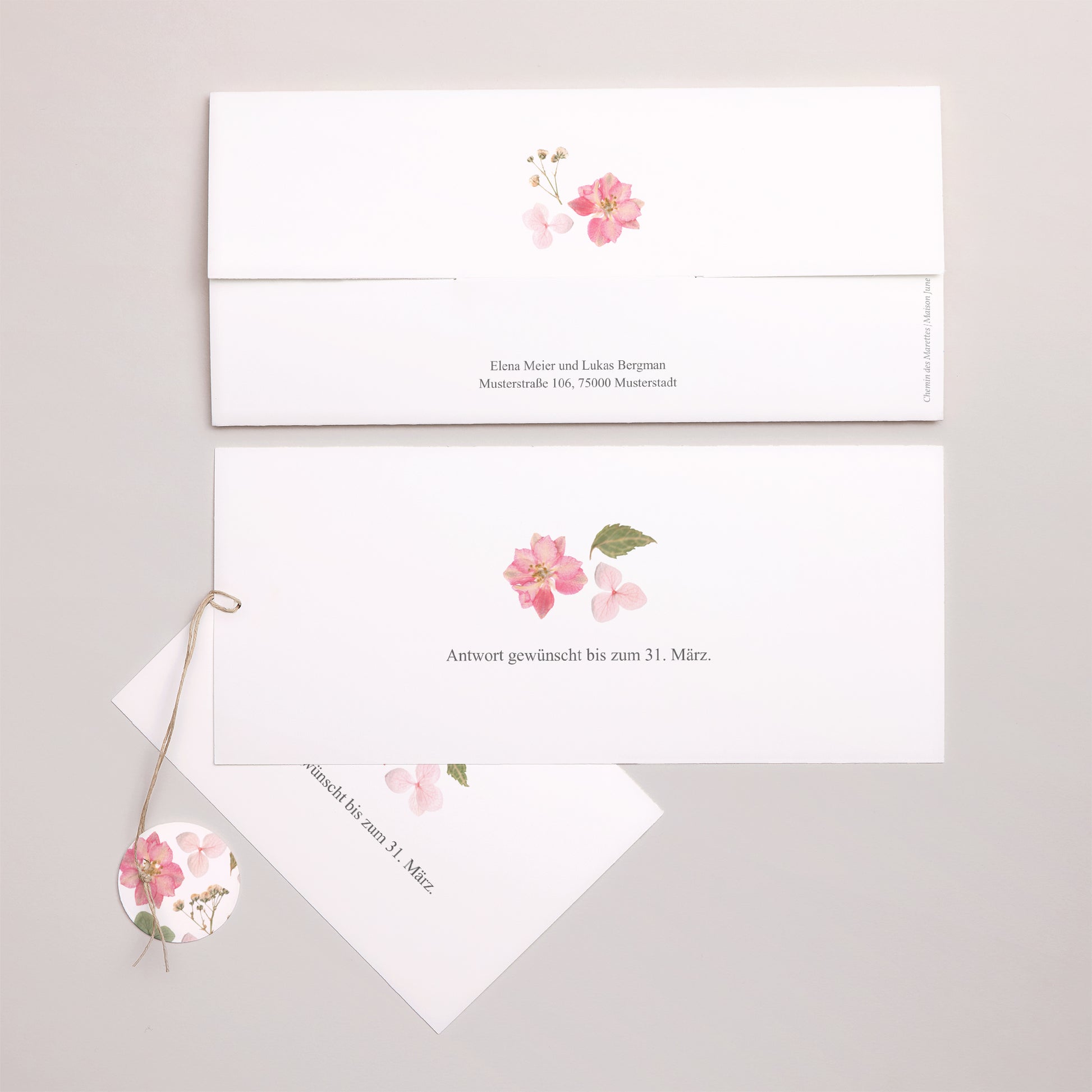 Hochzeitseinladung Mappe 2 Karten, Etikett Blumenpoesie foto N° 4