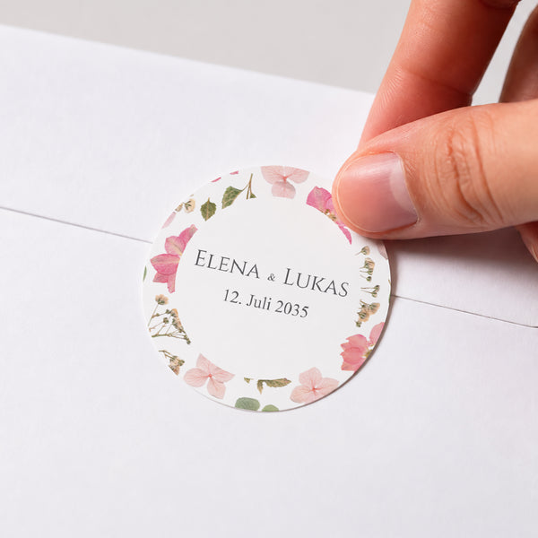 Sticker Hochzeit Rund Blumenpoesie foto