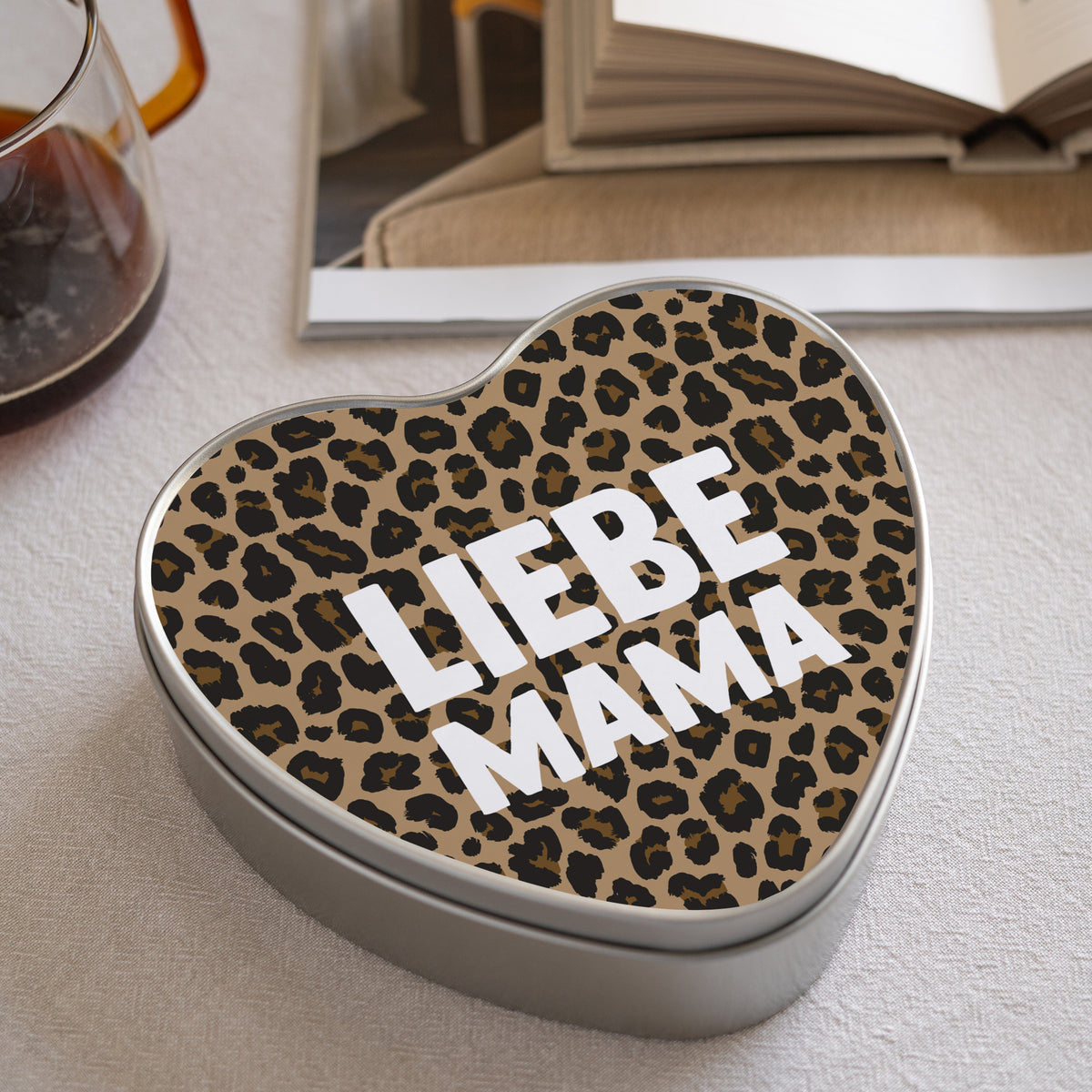 Metalldose Objekte Herz Mama der Liebe Leopard foto