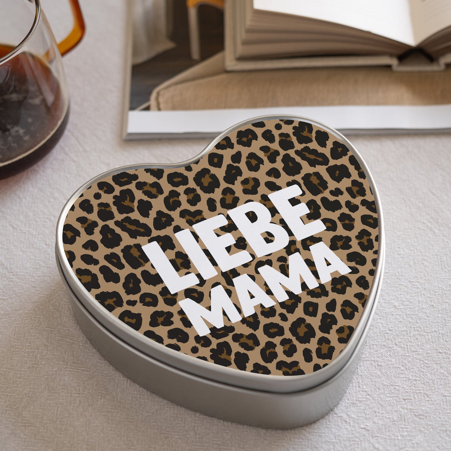 Metalldose Objekte Herz Mama der Liebe Leopard foto N° 1