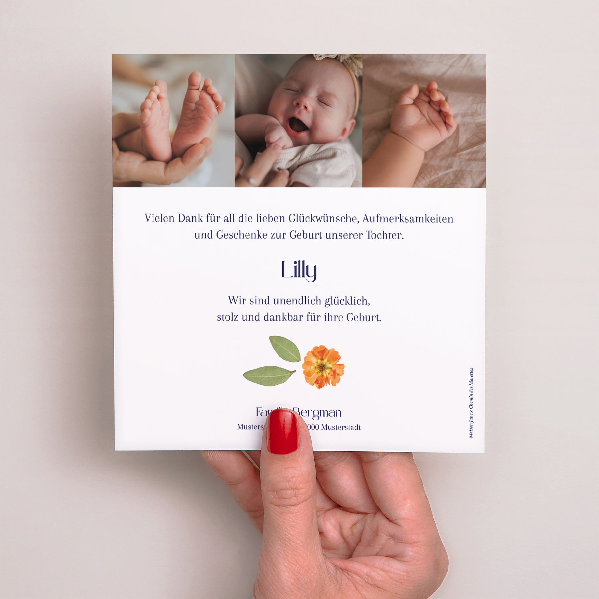 Dankeskarte Geburt Quadrat Das Verzauberte Herbarium foto N° 3