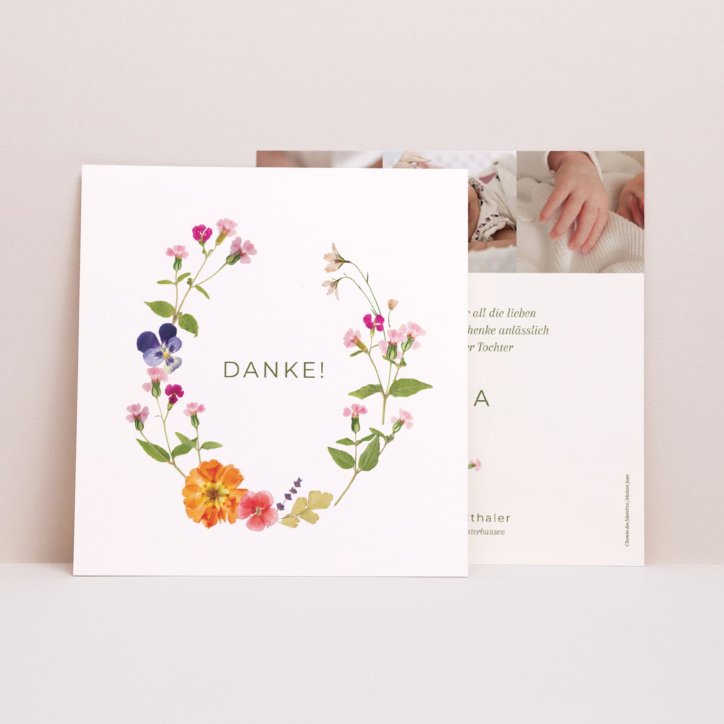 Dankeskarte Geburt Quadrat Ländliche Träumerei foto N° 1