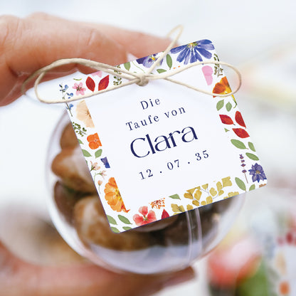 Geschenkbox Taufe Kugel mit quadratischem Etikett Pflanzenrauschen foto N° 1