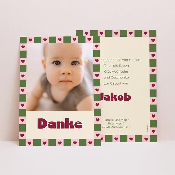 Dankeskarte Geburt Liebesrahmen foto