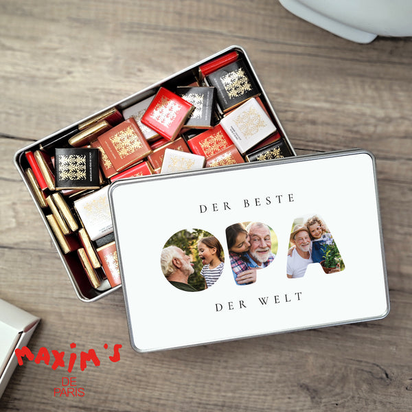 Metalldose rechteck, mit Schokolade gefüllt Erinnerungen an Opa foto