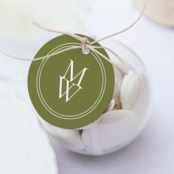 Geschenkbox Hochzeit Kugel mit runder Etikette Authentische Romanze foto