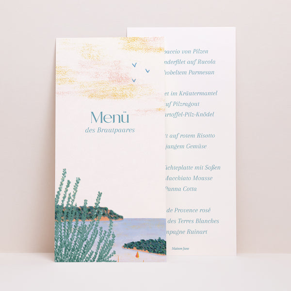 Menükarte Hochzeit Panoramatisches Porträt foto