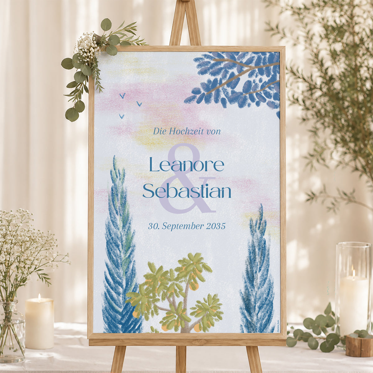 Begrüßungstafel Hochzeit Porträt 60 x 90 cm Provenzalischer Ausflug foto N° 1