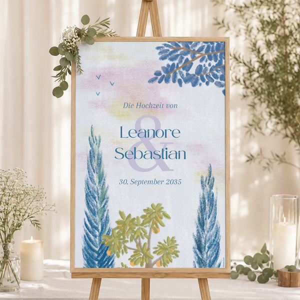 Begrüßungstafel Hochzeit Porträt 60 x 90 cm Provenzalischer Ausflug foto