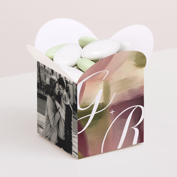 Geschenkbox Hochzeit Schmetterlingsöffnung Pflaume und Olive foto