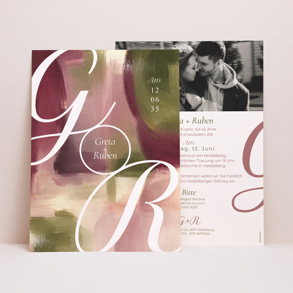Hochzeitseinladung Porträt Pflaume und Olive foto