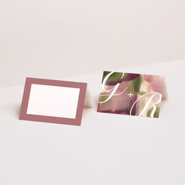 Tischkarten Hochzeit Quer Pflaume und Olive foto