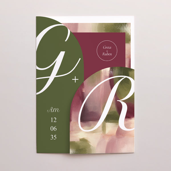 Hochzeitseinladung Hülle für 2 Karten Pflaume und Olive foto