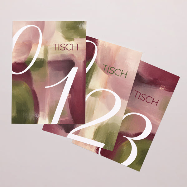 Tischnummern Hochzeit Rechteck Pflaume und Olive foto