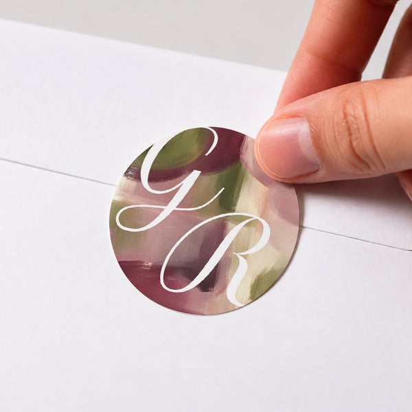 Sticker Hochzeit Rund Pflaume und Olive foto