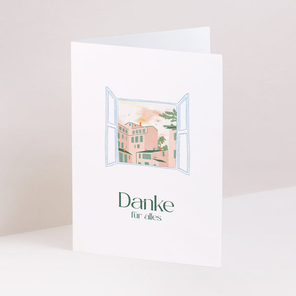Dankeskarte Hochzeit Doppelflügelporträt Fenster zum Süden foto