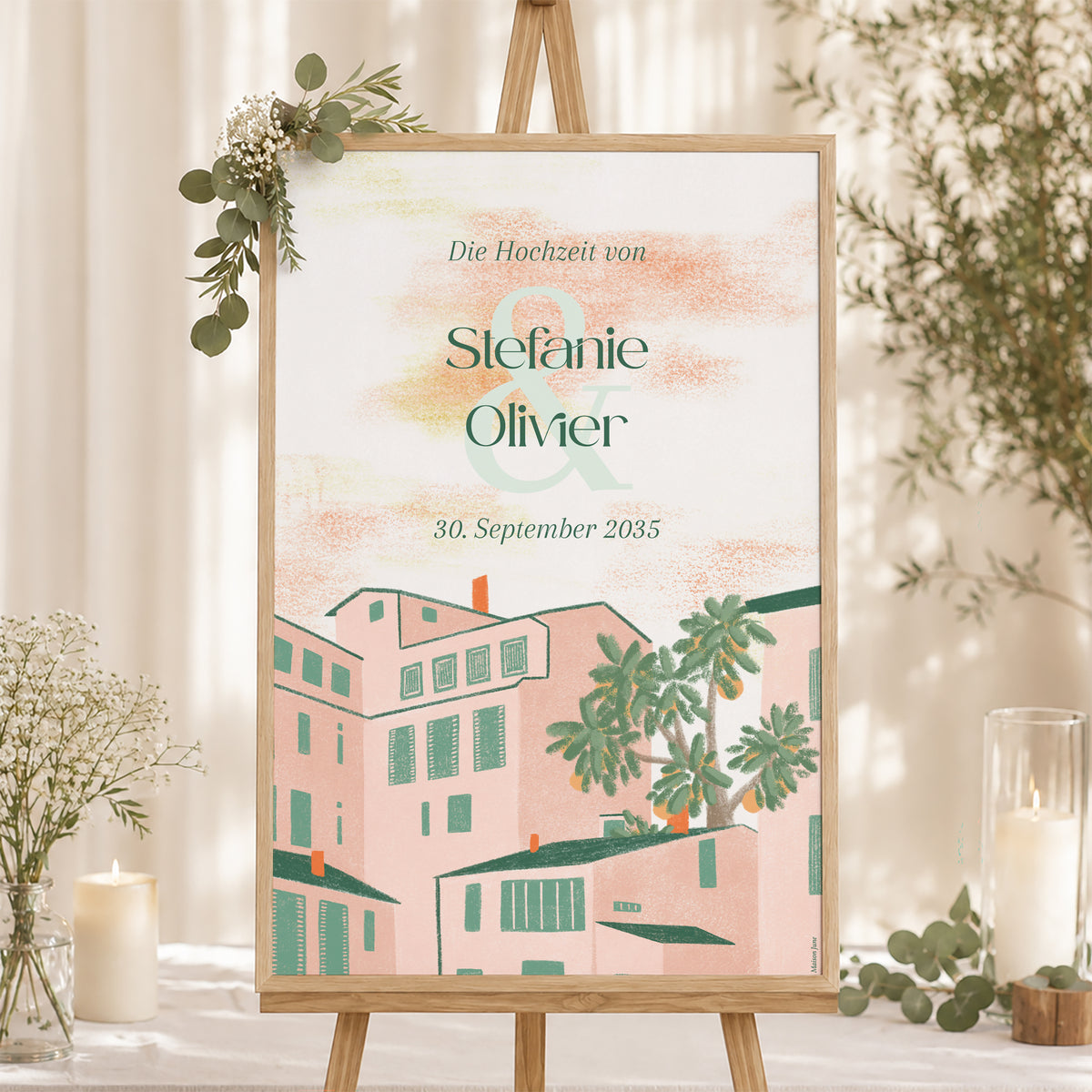 Begrüßungstafel Hochzeit Porträt 60 x 90 cm Fenster zum Süden foto N° 1