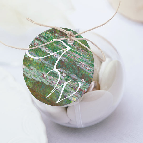 Geschenkbox Hochzeit Kugel mit runder Etikette Träumerei in Giverny foto