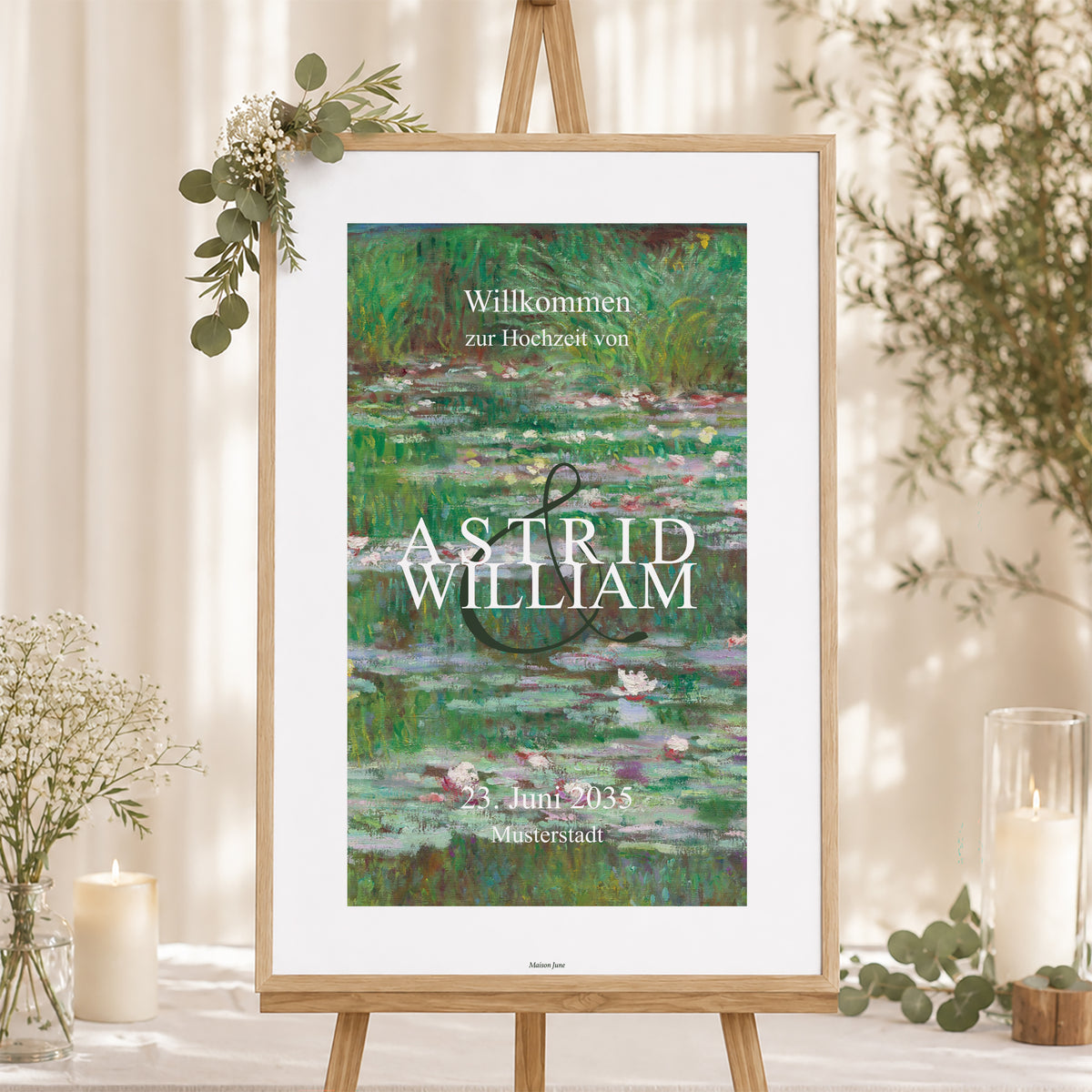 Begrüßungstafel Hochzeit Porträt 60 x 90 cm Träumerei in Giverny foto N° 1